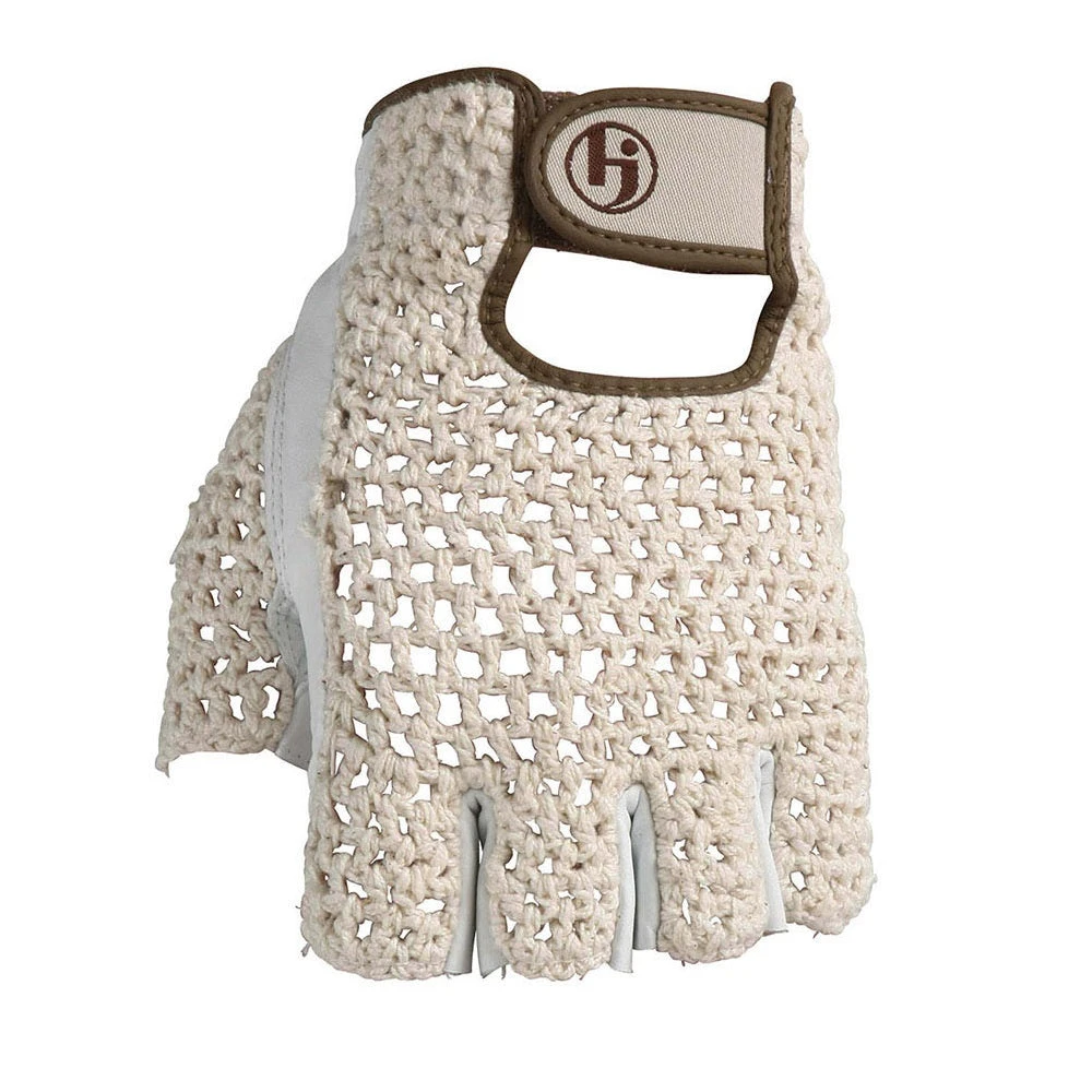 HJ Golf Half Finger Cotton Knit & Leather Gloves 2 HJ Golf Half Finger Cotton Knit & Leather Gloves - Image 2