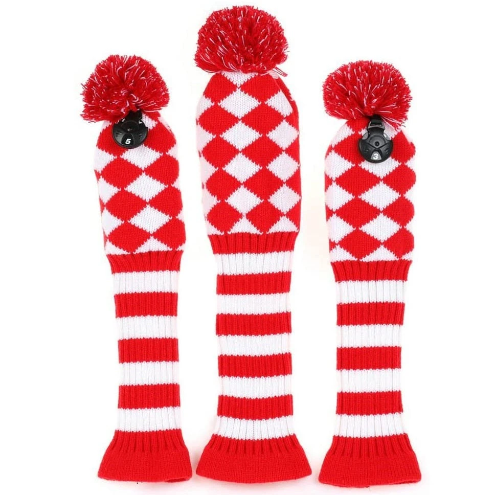 Volf Golf Knit Red White Diamond Headcover Set 1 Volf Golf Knit Red White Diamond Headcover Set